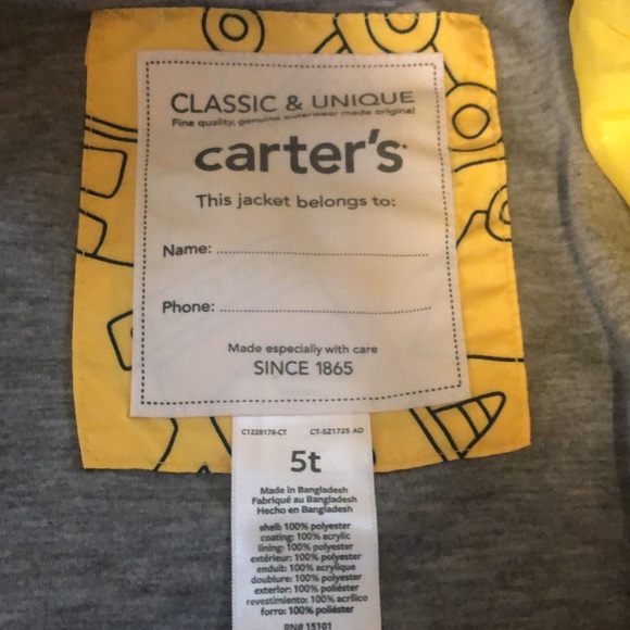 Size 5t carters rain jacket - Picture 3 of 3